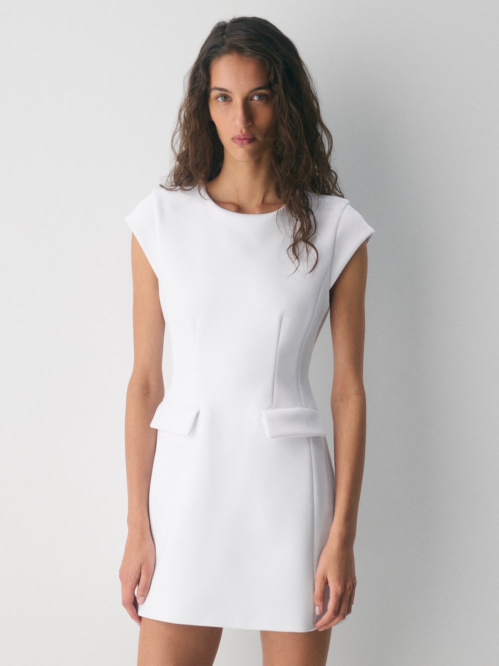 Babaton White Cap Sleeve Tailored Mini Dress